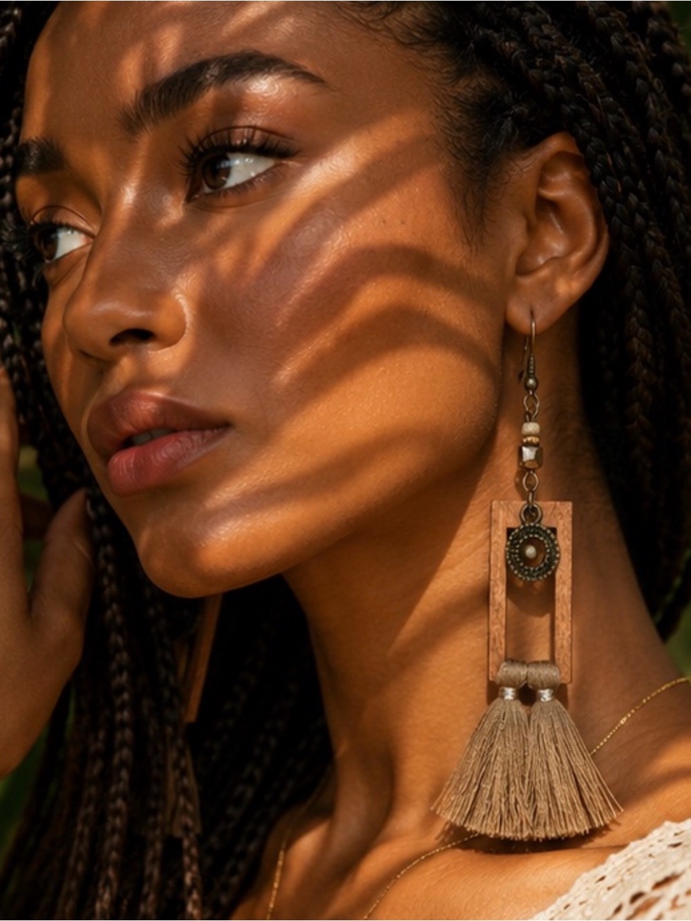 Boho Wooden Tassel Statement Earrings | Artisan Bronze Dangle Earrings